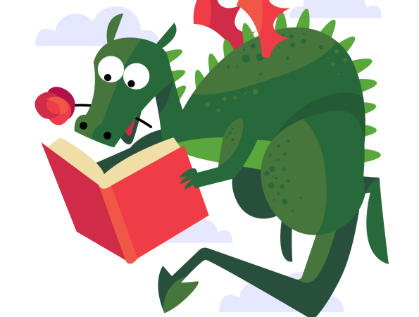 Drac llegint un llibre