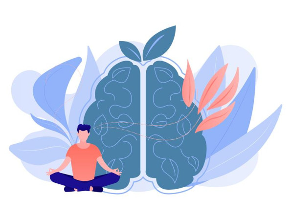 Dibuix d'un cervell i una persona fent meditació