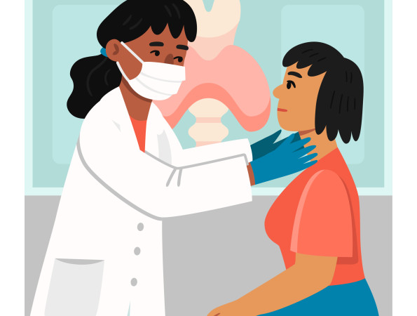 I·lustració d'una otorrinolaringòloga examinant una pacient