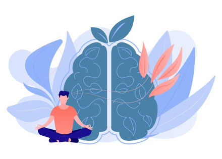 Dibuix d'un cervell i una persona fent meditació