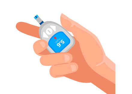 Mà que sosté un medidor de glucosa