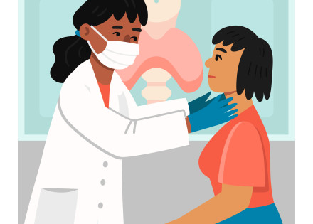 I·lustració d'una otorrinolaringòloga examinant una pacient