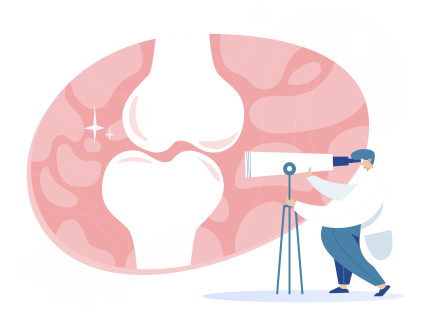 Persona que observa un hueso con un aparato de precisión