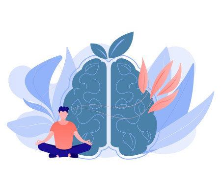 Dibuix d'un cervell i una persona fent meditació