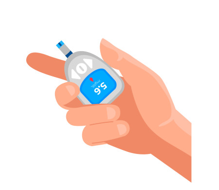 Mà que sosté un medidor de glucosa