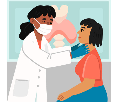 I·lustració d'una otorrinolaringòloga examinant una pacient