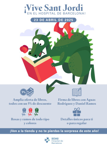 Cartel de las actividades de Sant Jordi 2025 en el Hospital de Barcelona