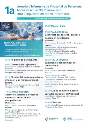 Programa de la 1a Jornada d'Infermeria de l'Hospital de Barcelona