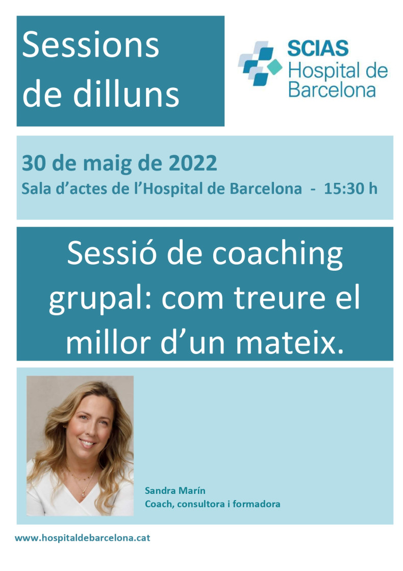 Anunci 30 de maig de 2022, Sala d'actes 15:30h, Sessió de coaching grupal: com treure el millor d'un mateix