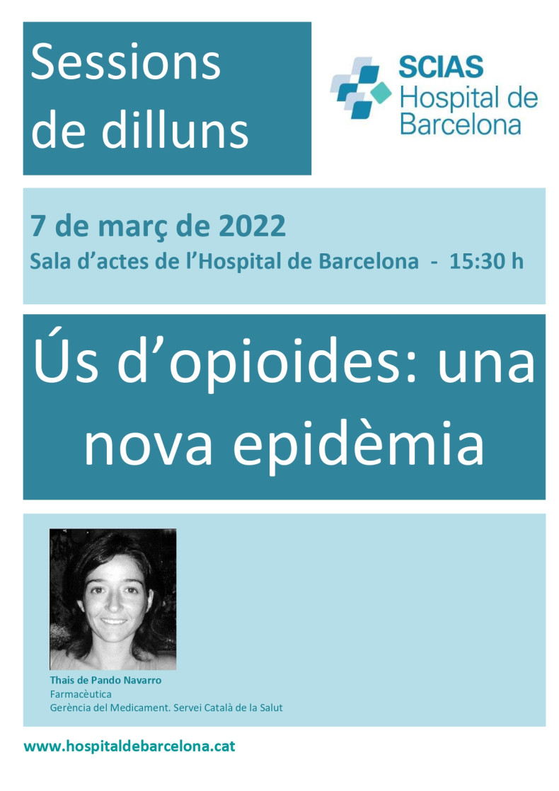 Anunci 7 de març de 2022, , Sala d'actes 15:30h, Ús d'opioides: una nova epidèmia