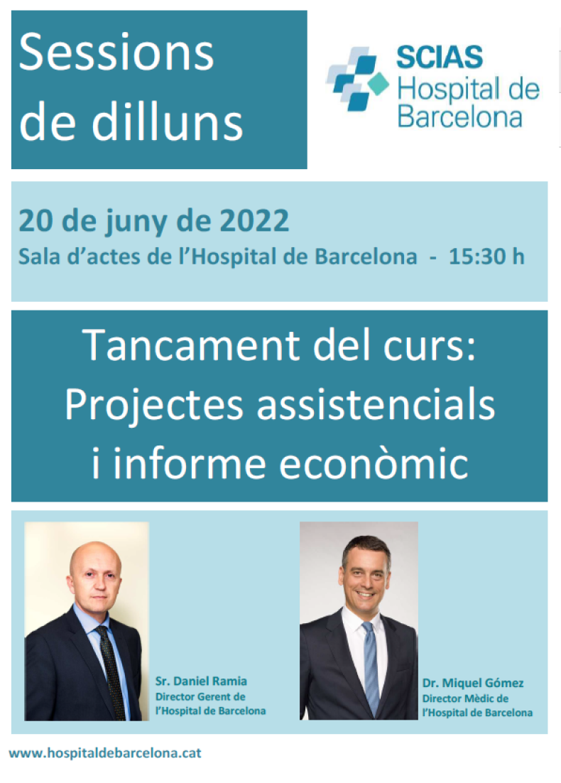 Anunci 20 de juny de 2022. Tancament del curs: Projectes assistencials i informe econòmic 